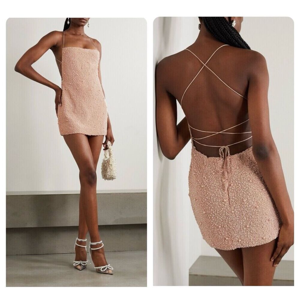 Retrofete Marin Faux Pearl-Embellished Crepe Mini Dress Pink Small $695